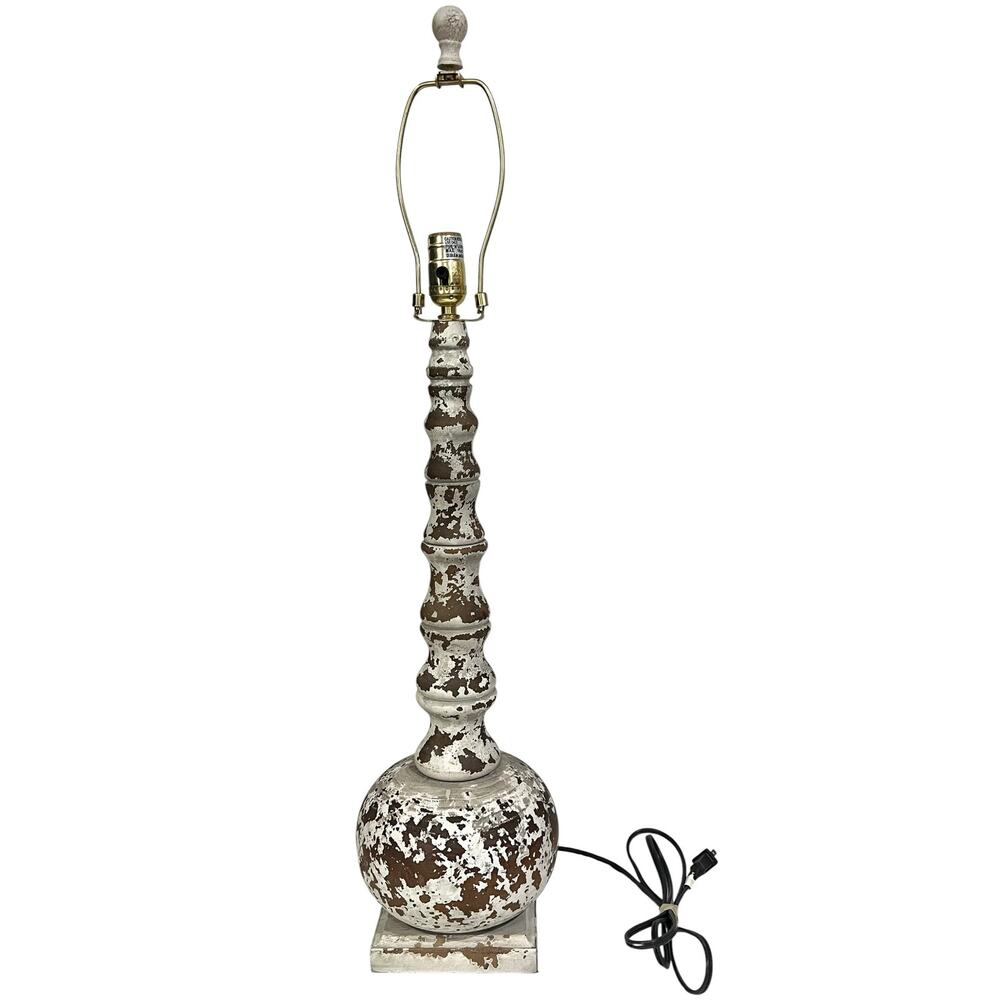 French Country Wood Table Lamp Distressed Chippy Paint Bottle Neck Farmhouse 33”